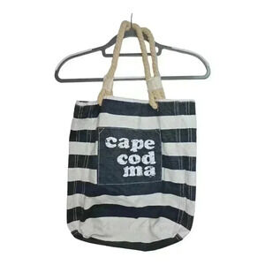 Getagadget Cape Cod Ma Tote Bag Purse Navy White Striped Rope Handles *READ*
